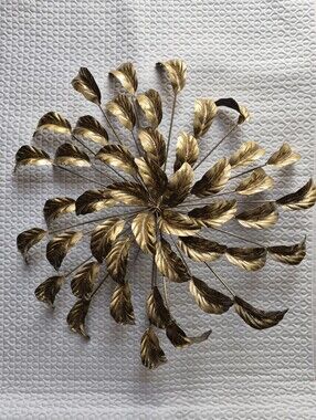 Vintage Style Gilt Metal Leaf Wall Art Sunburst Sculpture Hollywood Regency Gold